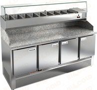 Стол холодильный для пиццы HiCold PZE3-1111/SN (каменная столешница + витрина)